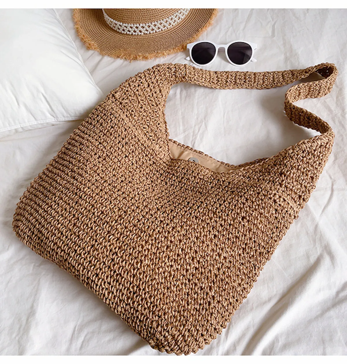 Elena Handbags Simple Straw Woven Shoulder Bag