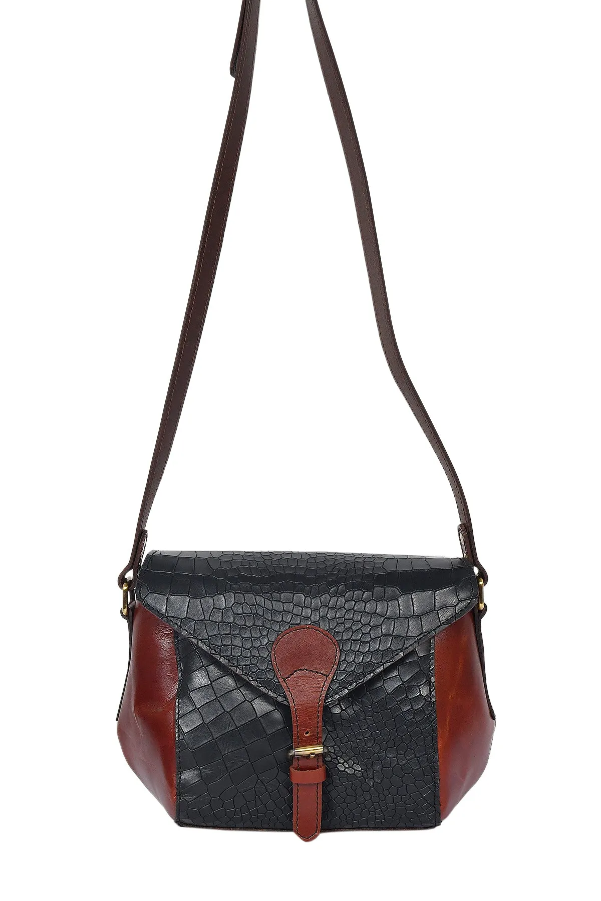 Elevate Your Style with Our Black Croco Leather Sling Bag. Art: BG-1153