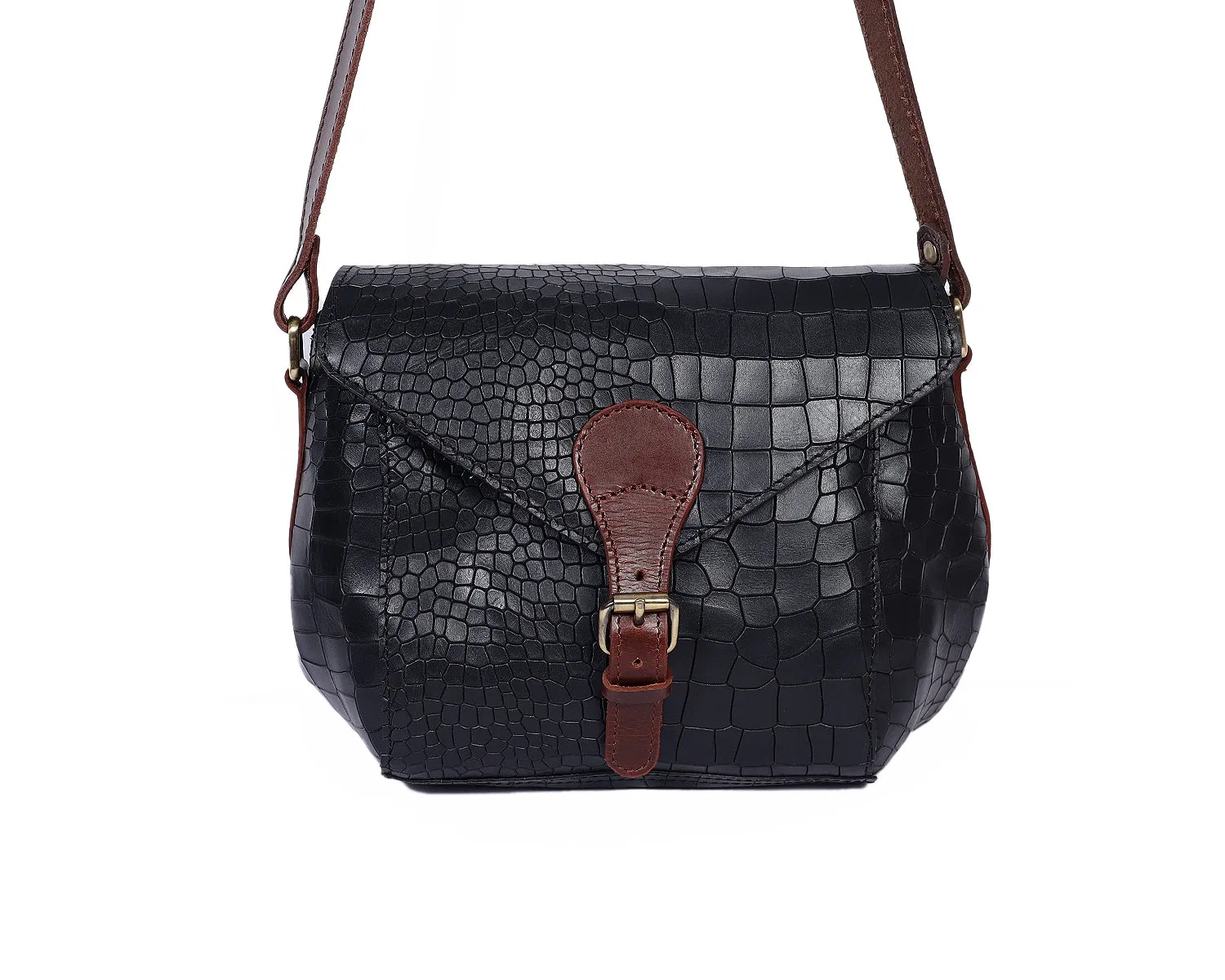 Elevate Your Style with Our Black Croro Leather Sling Bag. Art: BG-1460