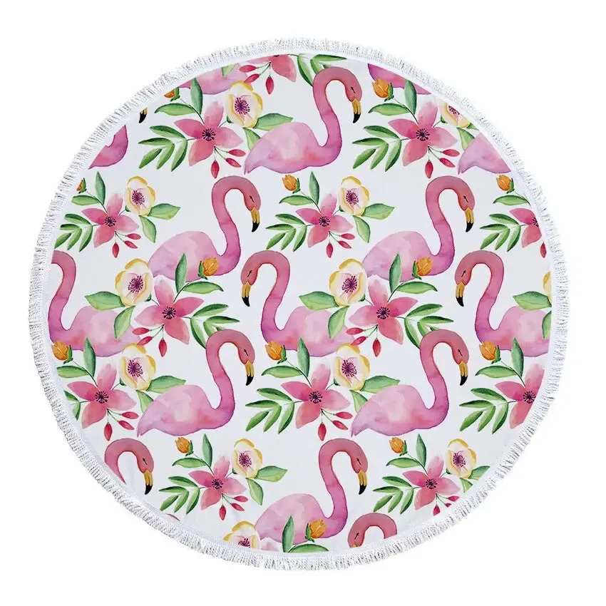 Floral Flamingo Beach Towel with Tassel - 500g Microfiber, Extra Large 150cm - Perfect for Adults - Versatile Bath, Shower, Picnic, Yoga Mat, and Blanket Carpe