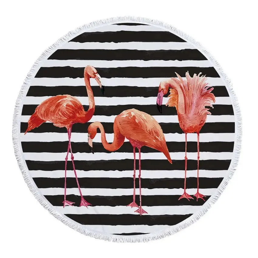 Floral Flamingo Beach Towel with Tassel - 500g Microfiber, Extra Large 150cm - Perfect for Adults - Versatile Bath, Shower, Picnic, Yoga Mat, and Blanket Carpe