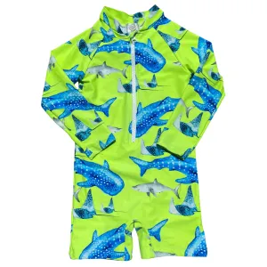 Fluro Green Sharks Unisex Long Sleeve Zip Swimmers