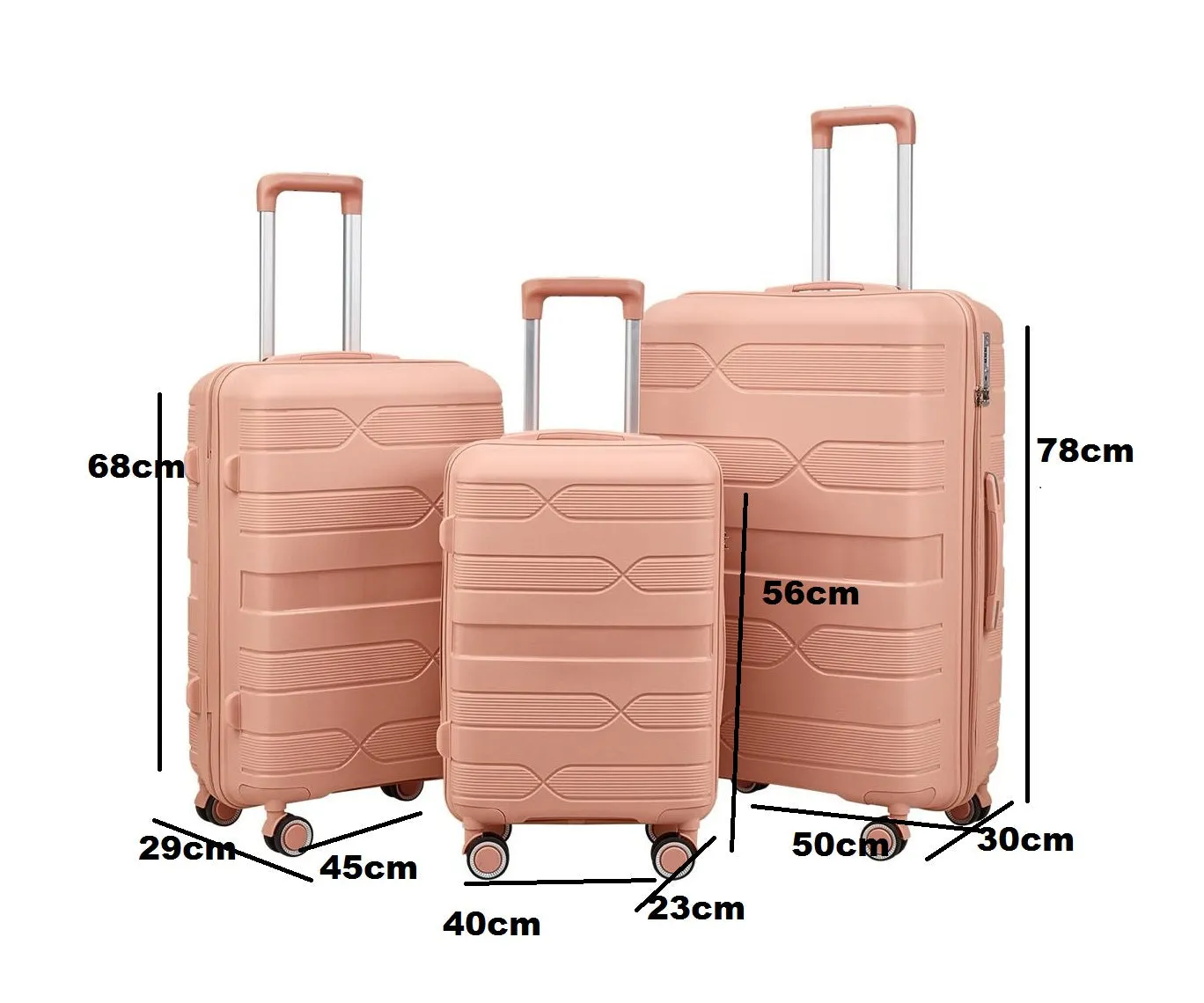 Golden Carry-On Hard Luggage Suitcase 3Pcs Sets on 4Wheels Oxford Luggage 3007