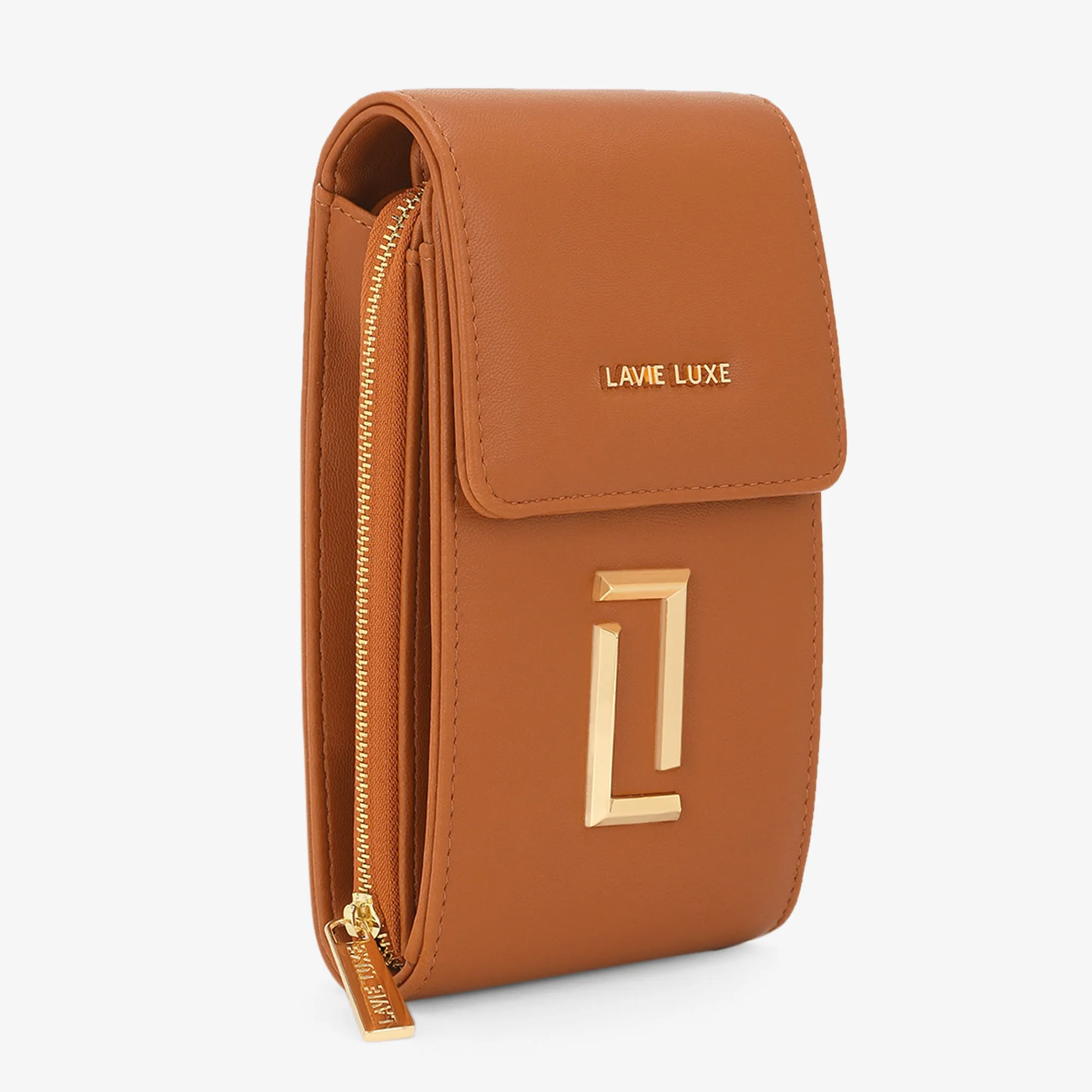 Lavie Luxe Ally24 verticle Tan Large Women's 3 comprtment wallet