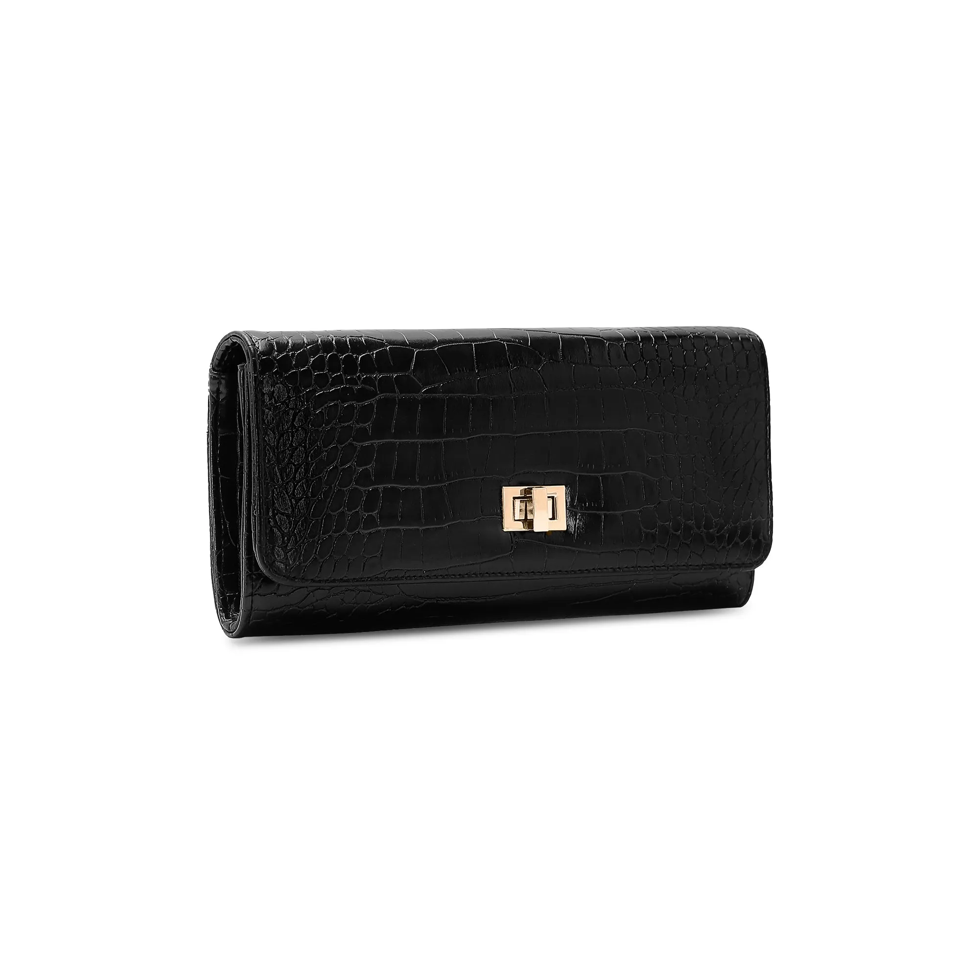 Lavie Luxe Black Large Women's Glossy Dino Envelope Clutch Purse