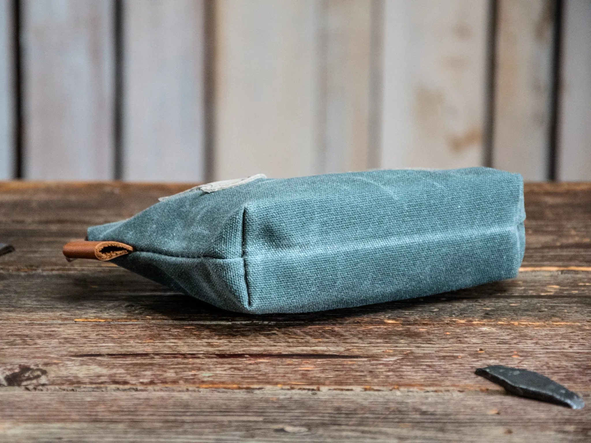 Leather Applique | Handmade Waxed Canvas Zipper Pouch | Luna