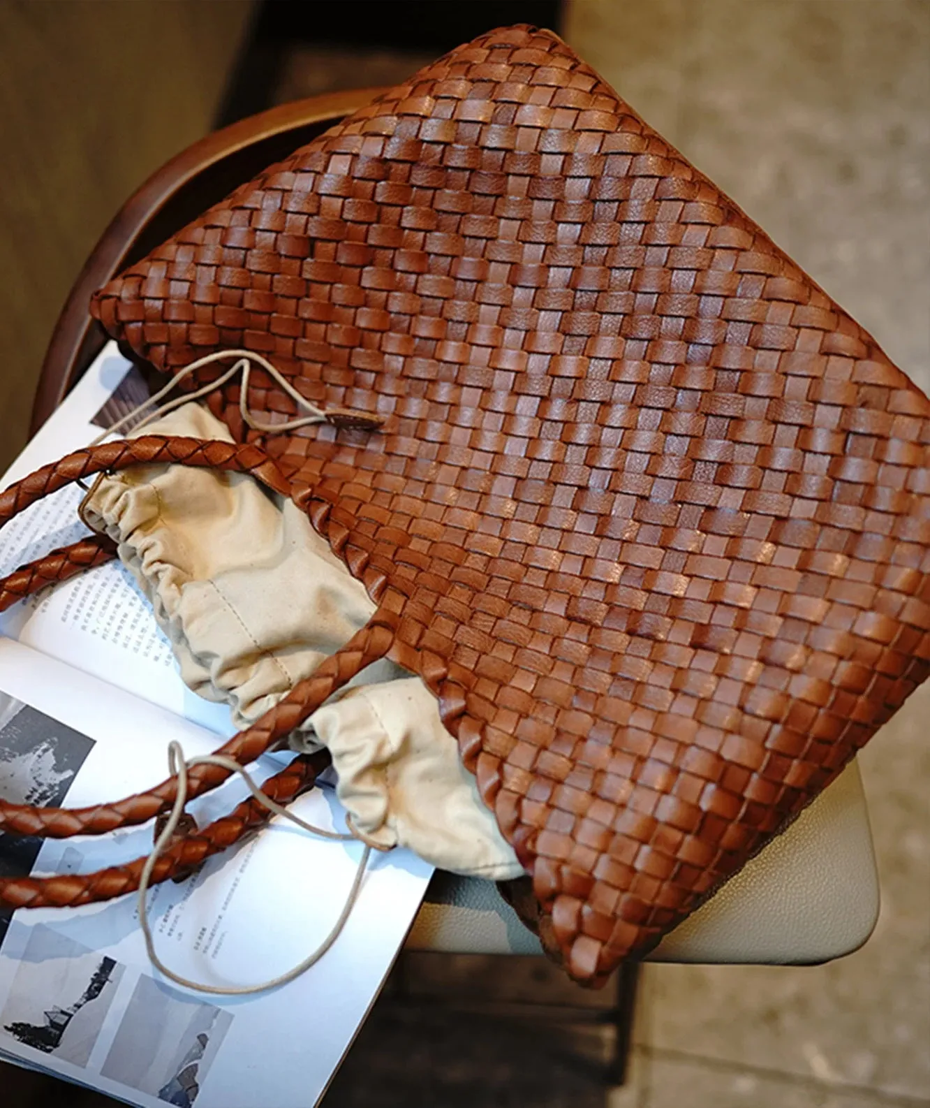 Leather Woven Tote  Handmade