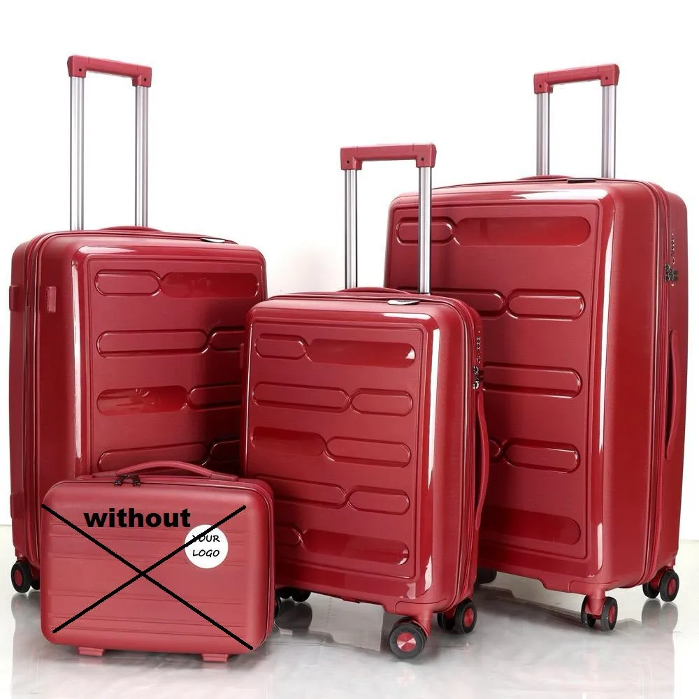 Maroon Carry-On Hard Luggage Suitcase 3Pcs Sets on 4Wheels Oxford Luggage 3007