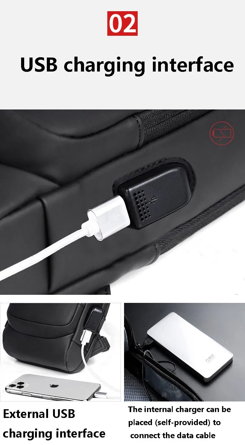 Men's Sleek Anti-theft PU Leather Crossbody Bag - USB Charging, Stylish Print & Zip Closure 4109