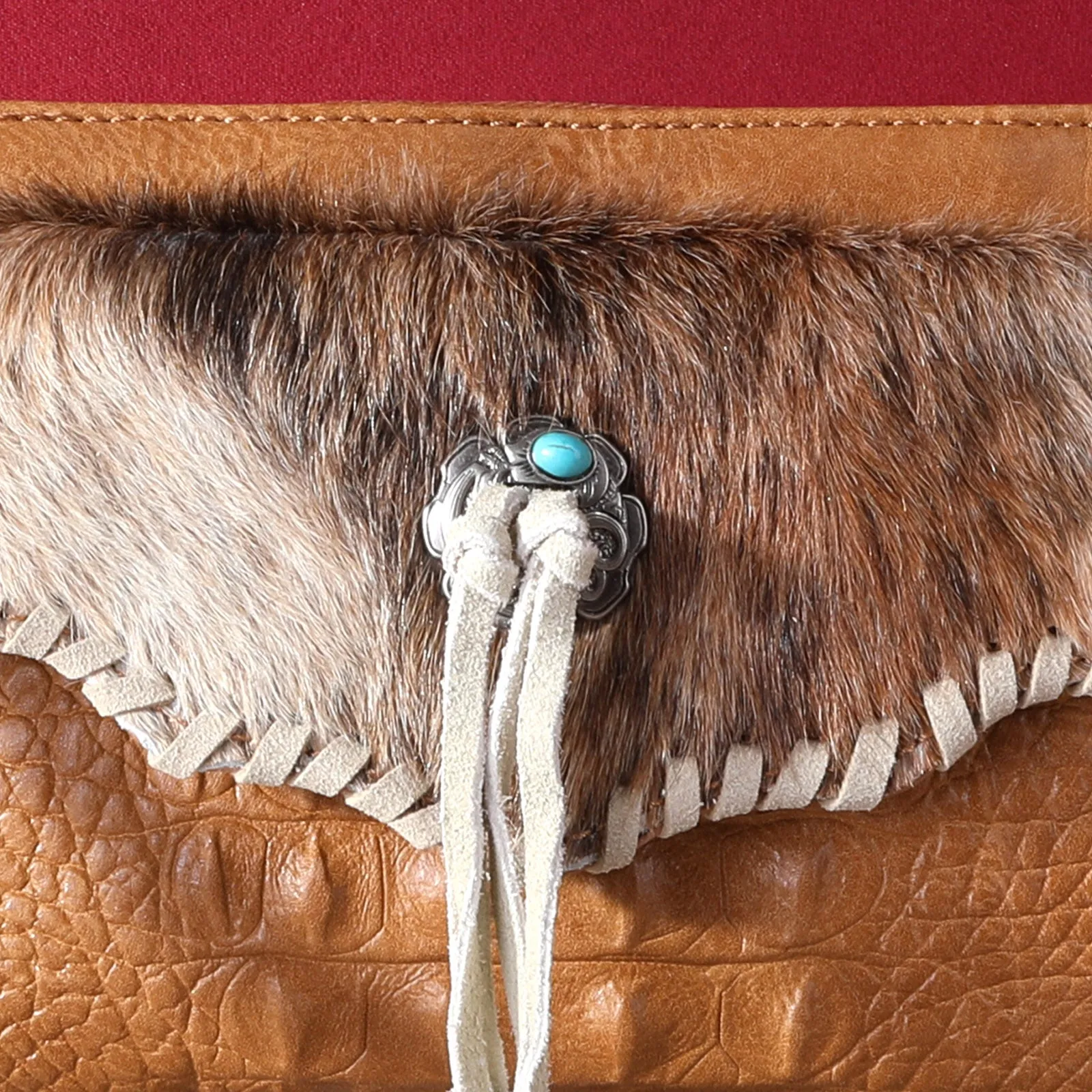 MW1268-181  Montana West Hair-On Cowhide Croc Embossed  Clutch/Crossbody