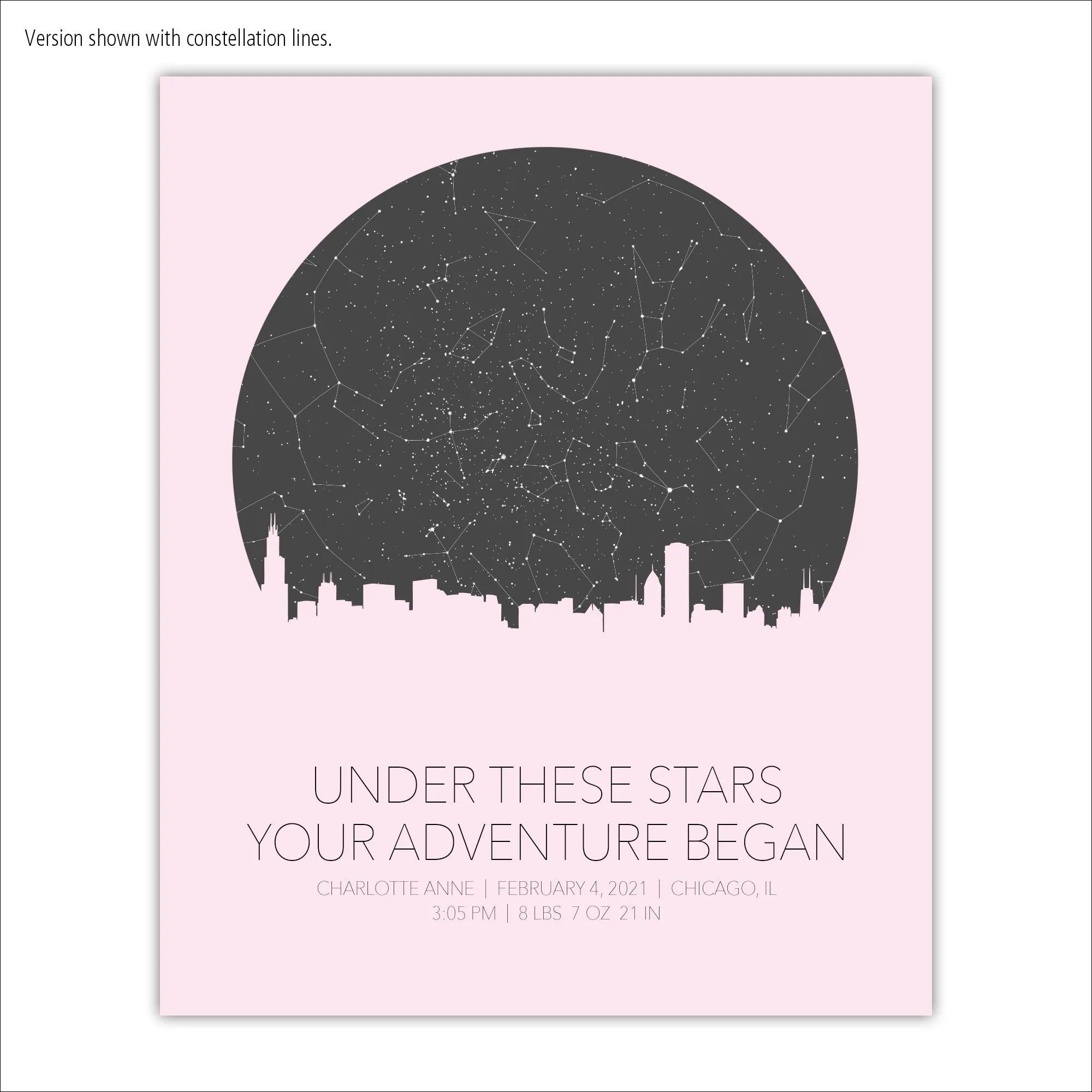 Newborn Star Map with City Skyline Canvas Wall Art