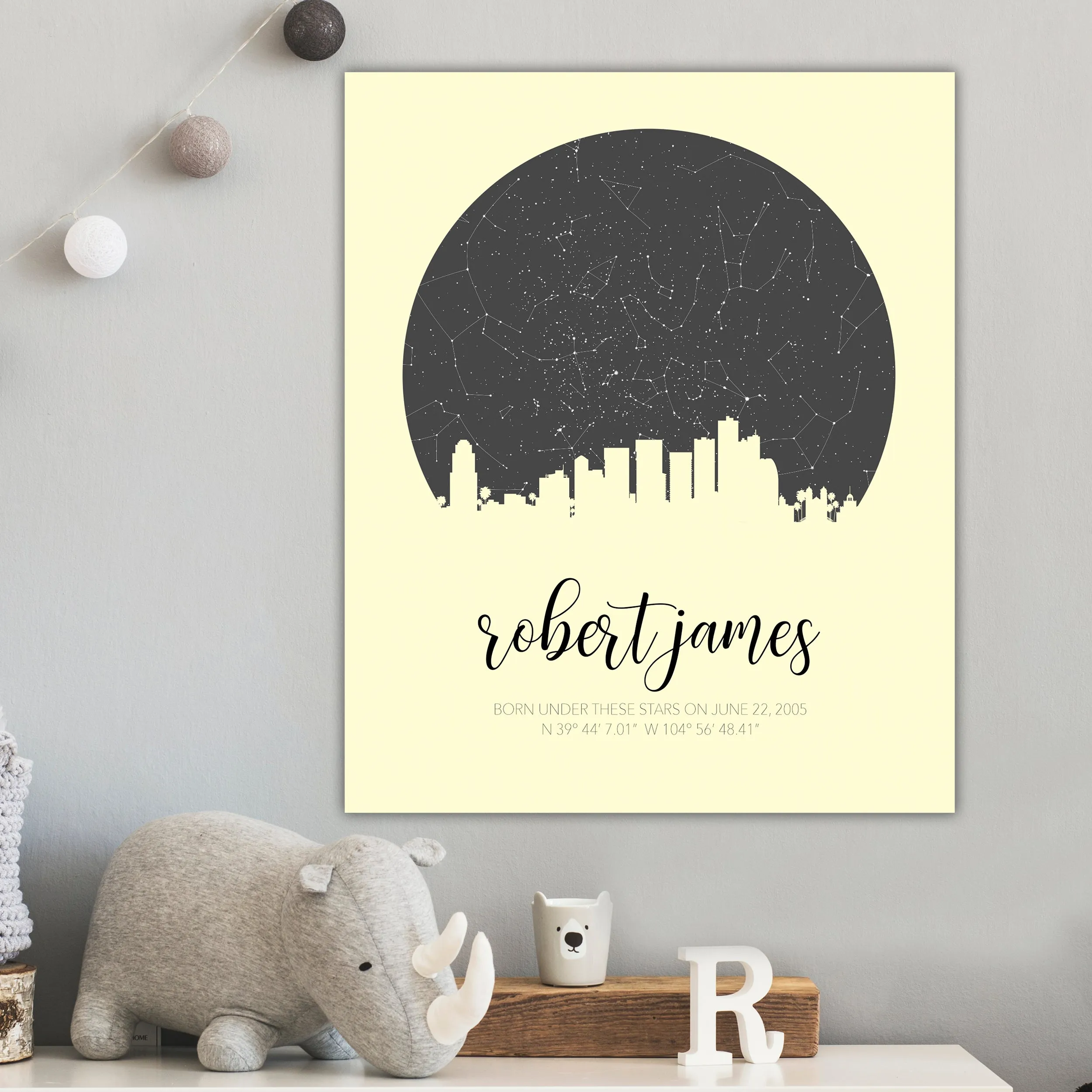 Newborn Star Map with City Skyline Canvas Wall Art