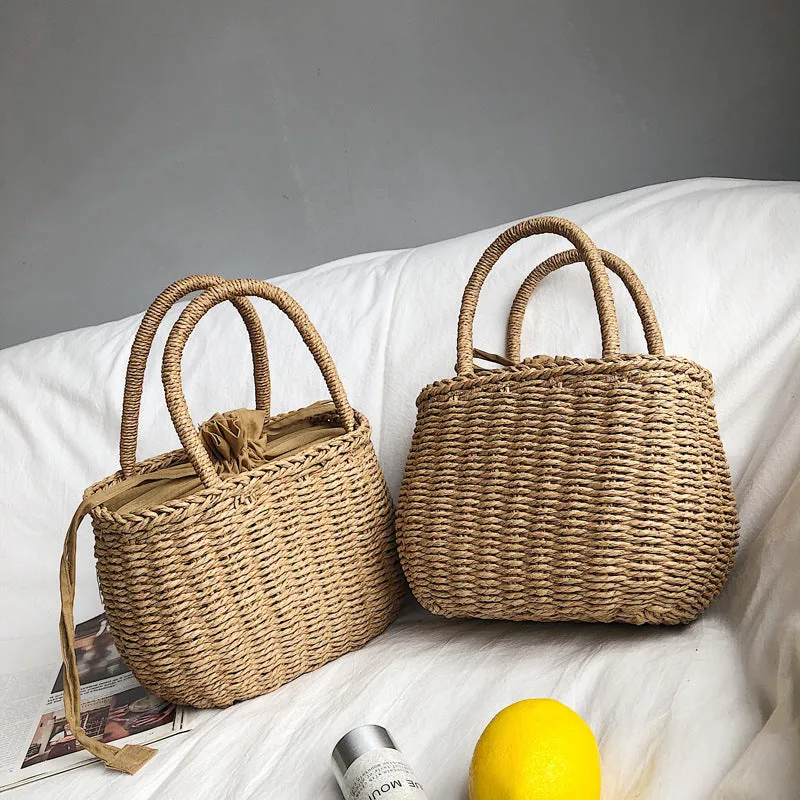 Pearl-Accented Hand-Woven Straw Bag – Chic Square Handbag