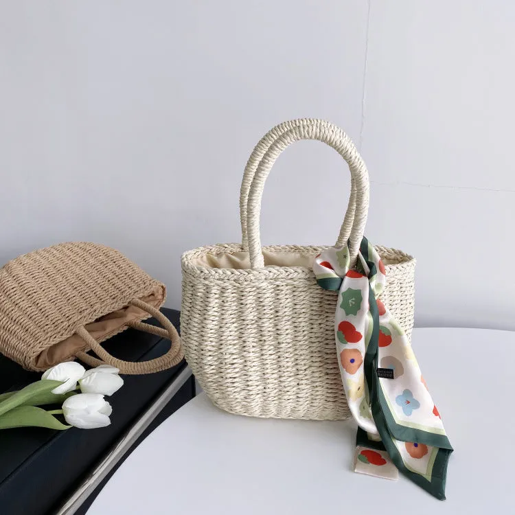 Pearl-Accented Hand-Woven Straw Bag – Chic Square Handbag