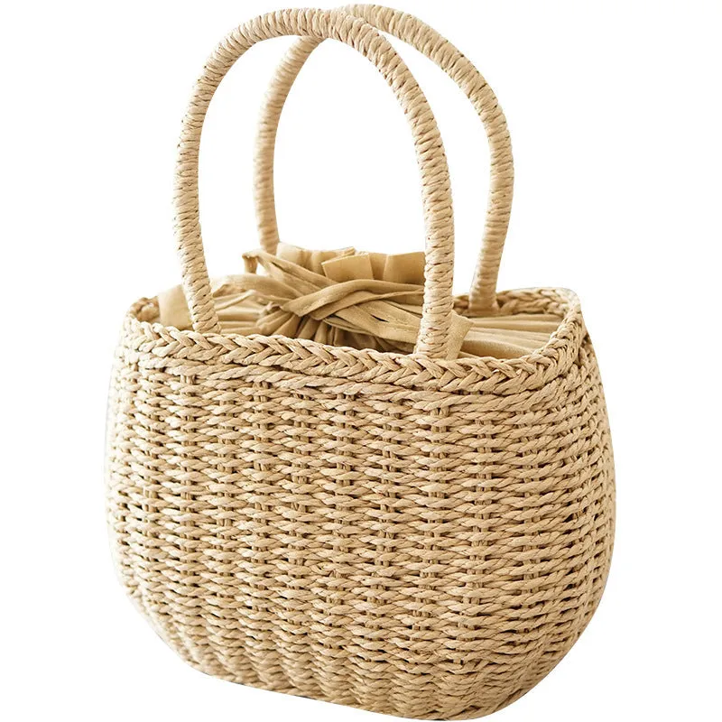 Pearl-Accented Hand-Woven Straw Bag – Chic Square Handbag