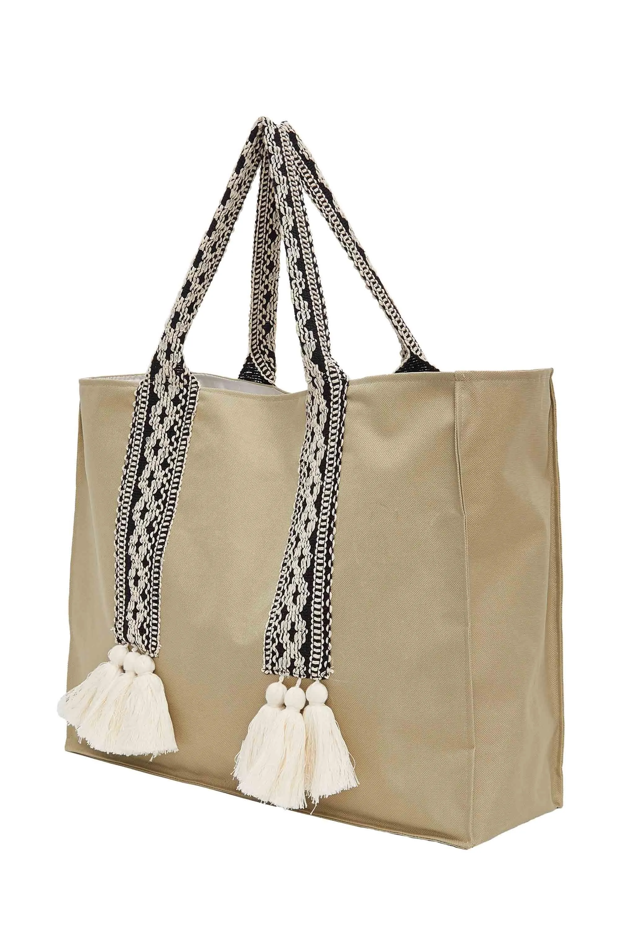 Polyamide Canvas Hand Shoulder Tote Bag with Tassels Casual Daily Bag Large Capacity Shopping Bag,C-15