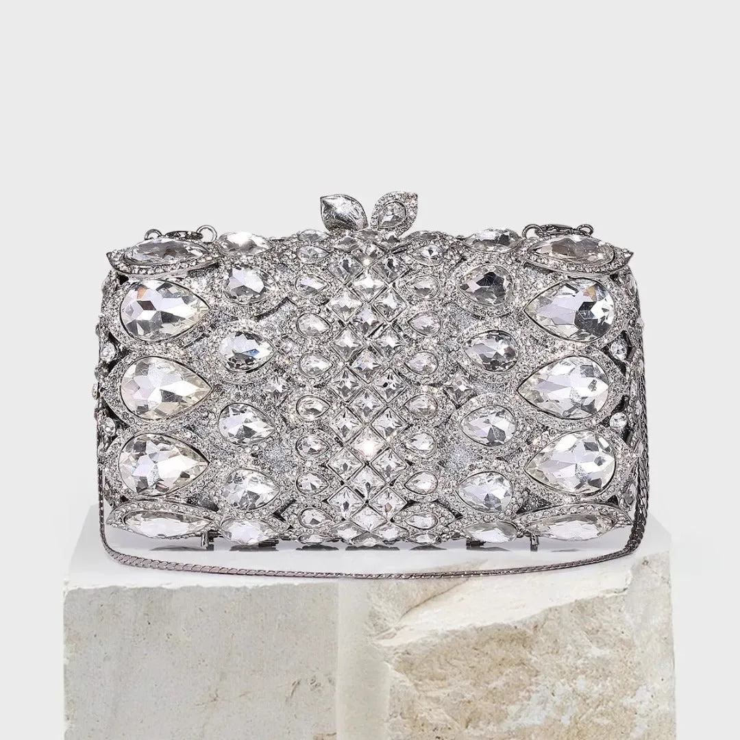 Reina Rhinestones Crytals Clutch Bag - Silver