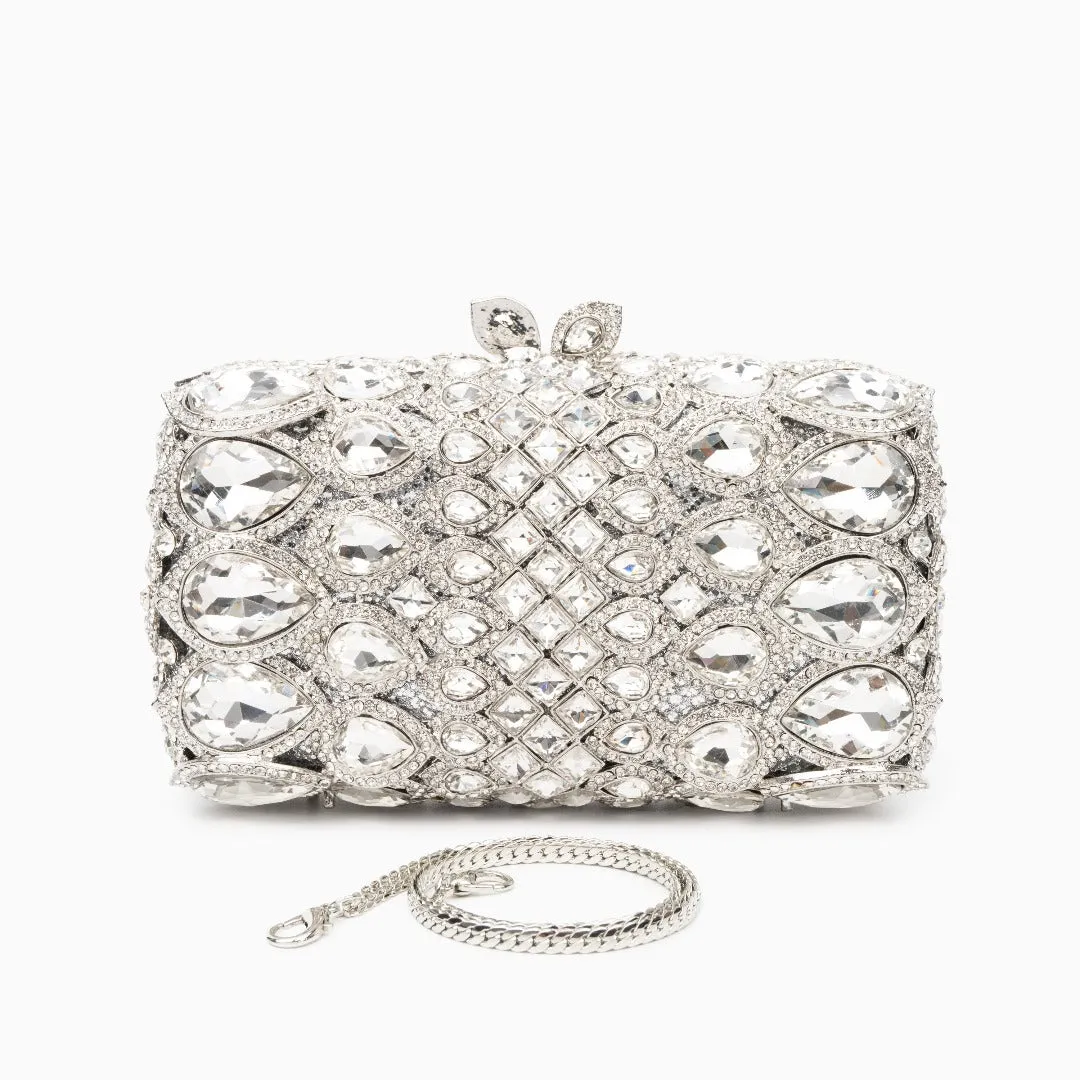 Reina Rhinestones Crytals Clutch Bag - Silver