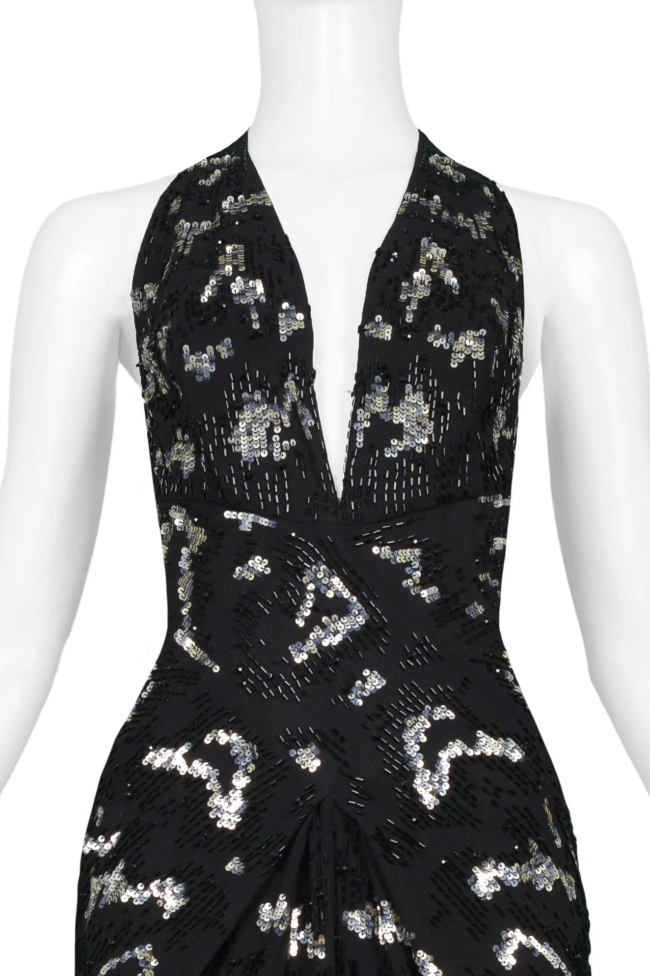 ROBERTO CAVALLI BLACK GOWN WITH SILVER & BLACK SEQUIN