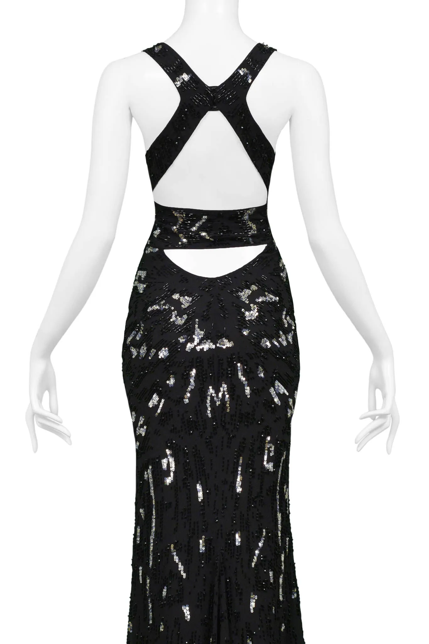 ROBERTO CAVALLI BLACK GOWN WITH SILVER & BLACK SEQUIN