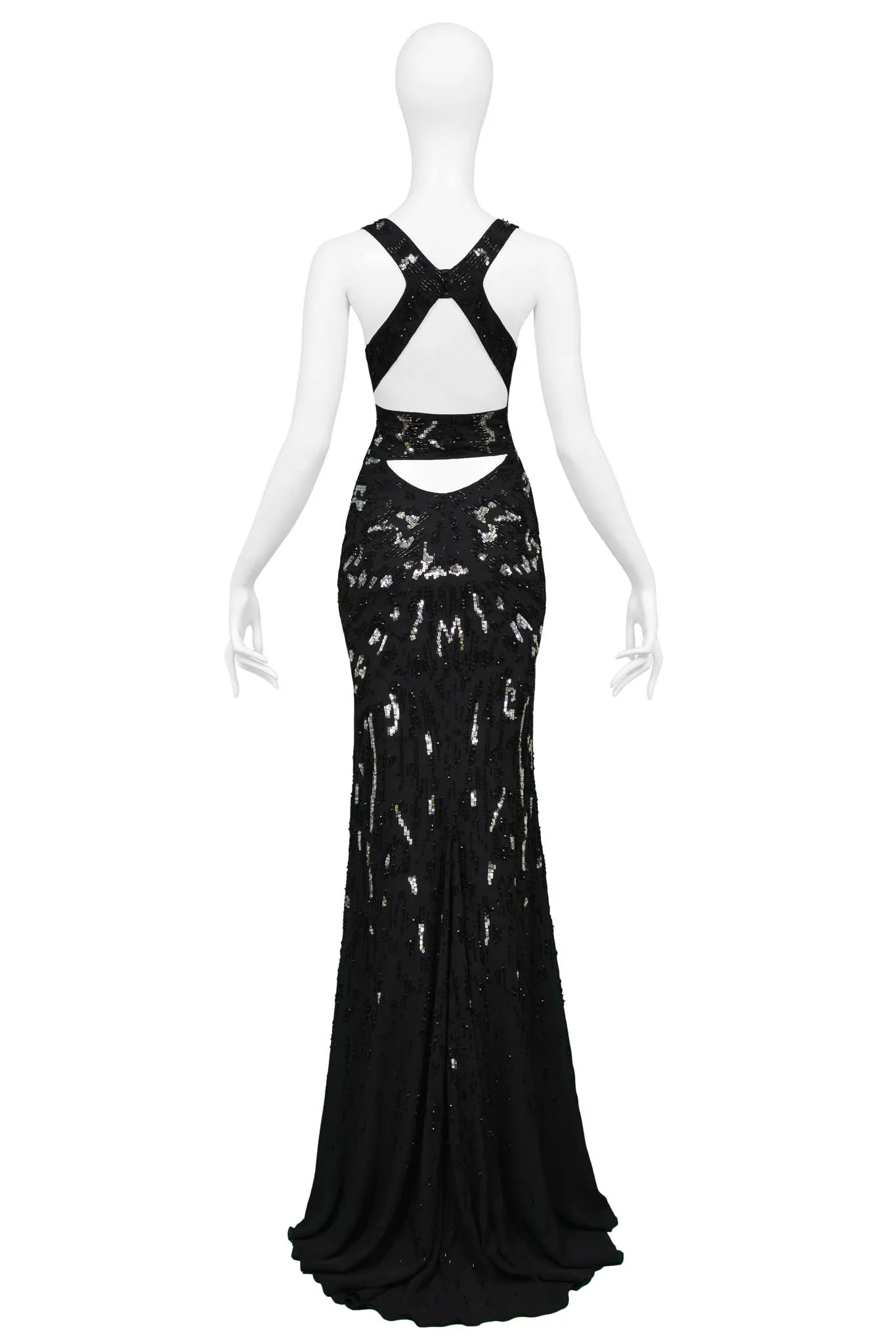 ROBERTO CAVALLI BLACK GOWN WITH SILVER & BLACK SEQUIN