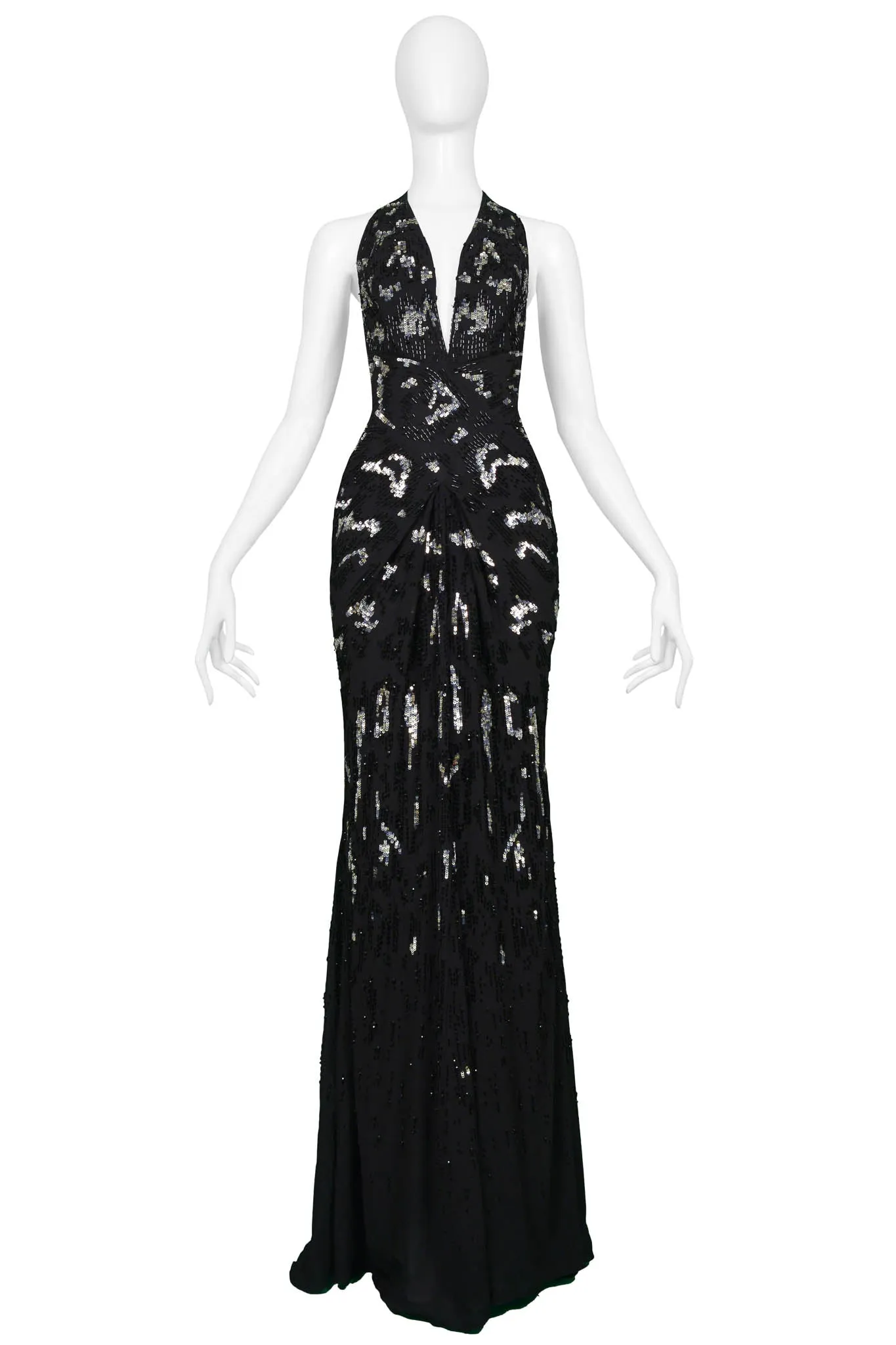 ROBERTO CAVALLI BLACK GOWN WITH SILVER & BLACK SEQUIN