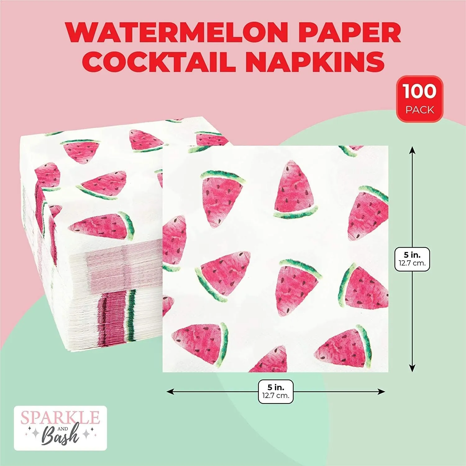 Watermelon Party Cocktail Napkins (5 In, 100 Pack)