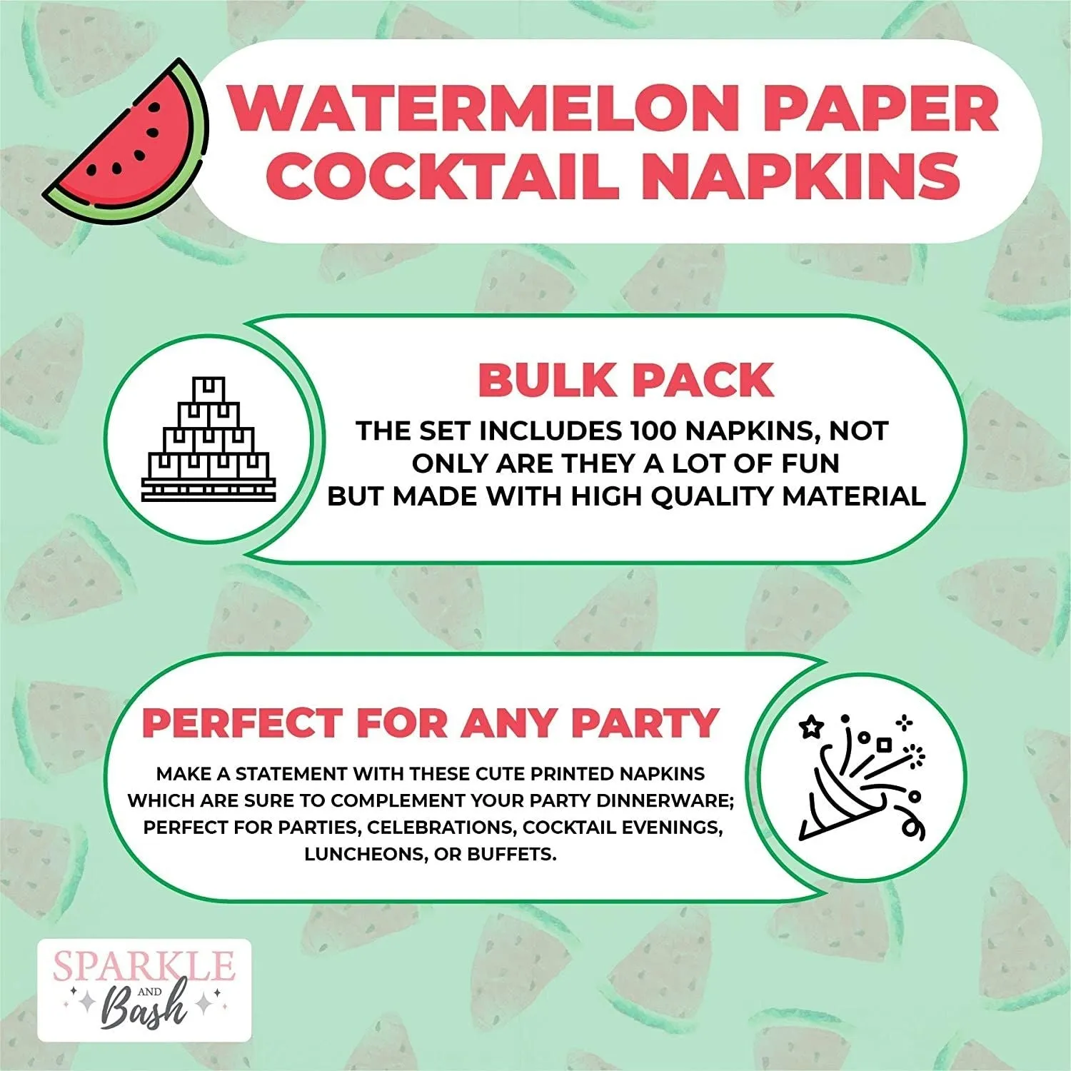 Watermelon Party Cocktail Napkins (5 In, 100 Pack)